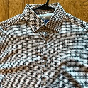 Red and black patterned Stone Rose button down.